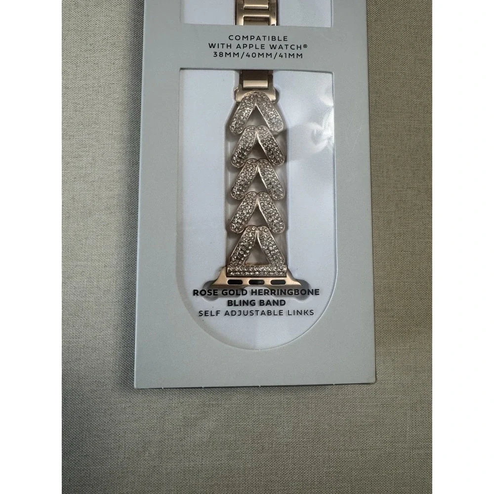 Royal Tech Rose Gold Herringbone Bling Adjustable Apple‎ Watch Band 38, 40, 41mm